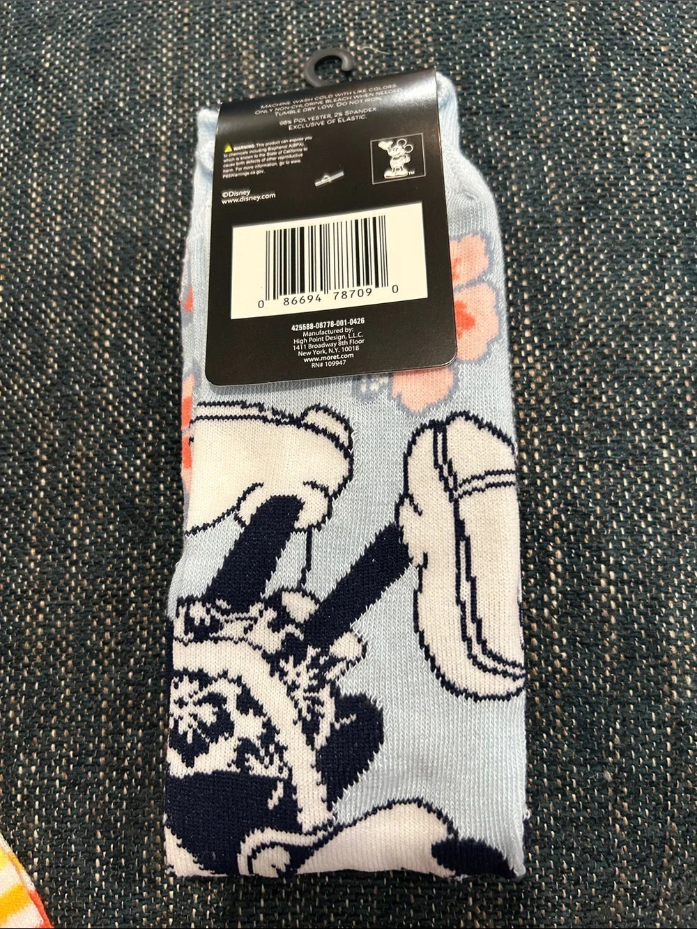Disney Light Blue Mickey Mouse Aloha Crew Socks with Orange Floral Accents